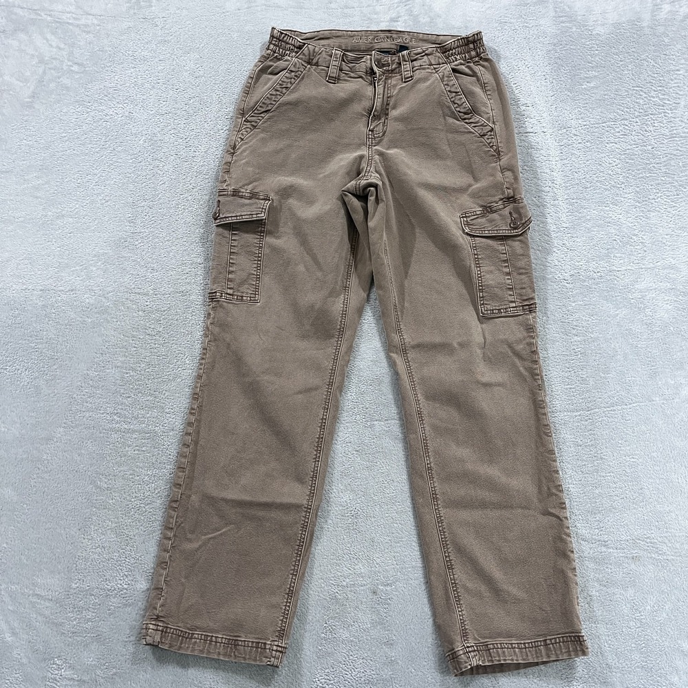American Eagle Pants Womens 8 Long Baggy Cargo High Rise Stretch Y2K Brown